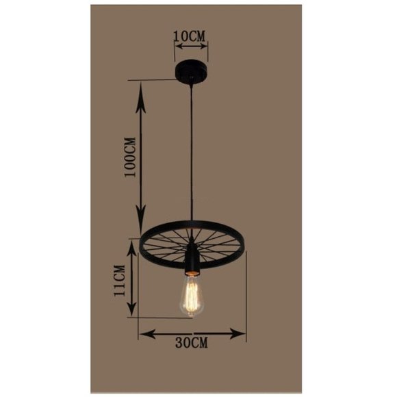 Wagon Wheel Chandelier for a Rustic Farmhouse Look - Single Bulb - Black - Picture 2 of 4